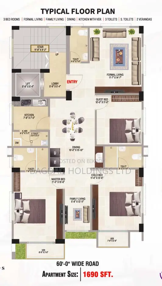 3 Bedroom Apartment in Uttara for Sale in Uttara