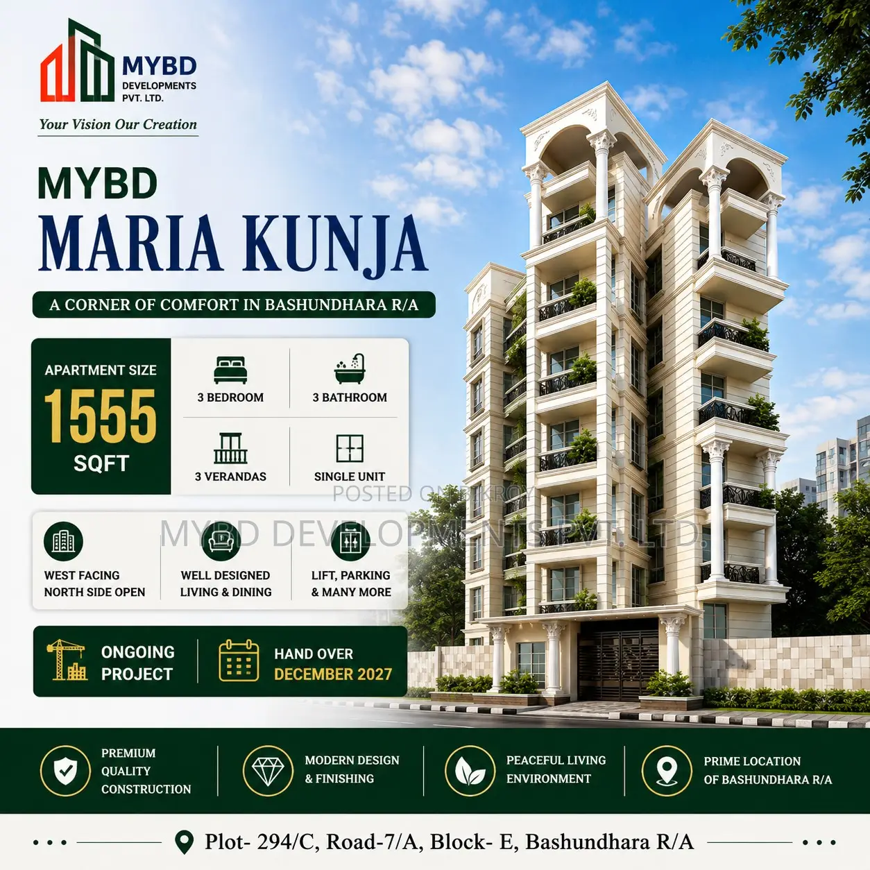 3-Bedroom Apartment in Mybd Maria Kunja, Basundhara for Sale in Basundhara