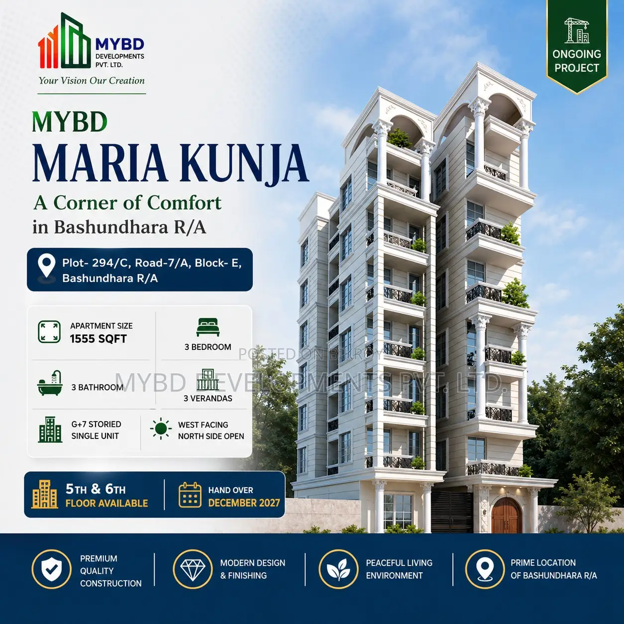 3-Bedroom Apartment in Mybd Maria Kunja, Basundhara for Sale in Basundhara