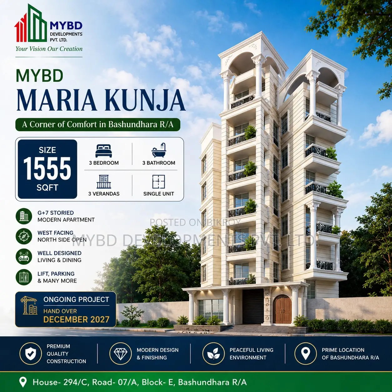3-Bedroom Apartment in Mybd Maria Kunja, Basundhara for Sale in Basundhara