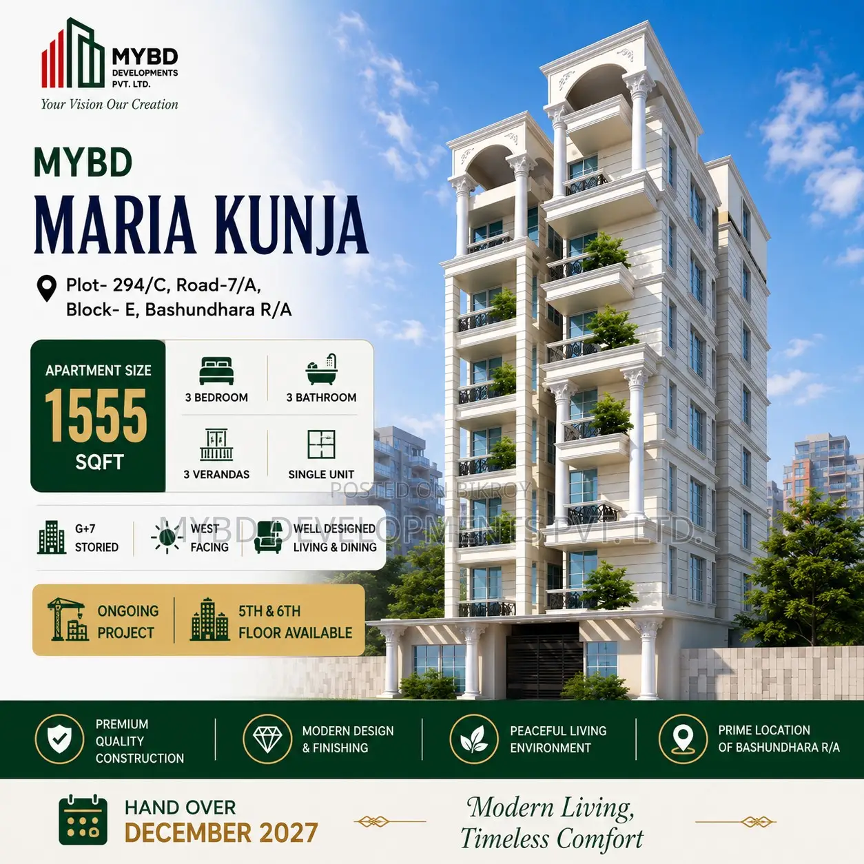 3-Bedroom Apartment in Mybd Maria Kunja, Basundhara for Sale in Basundhara