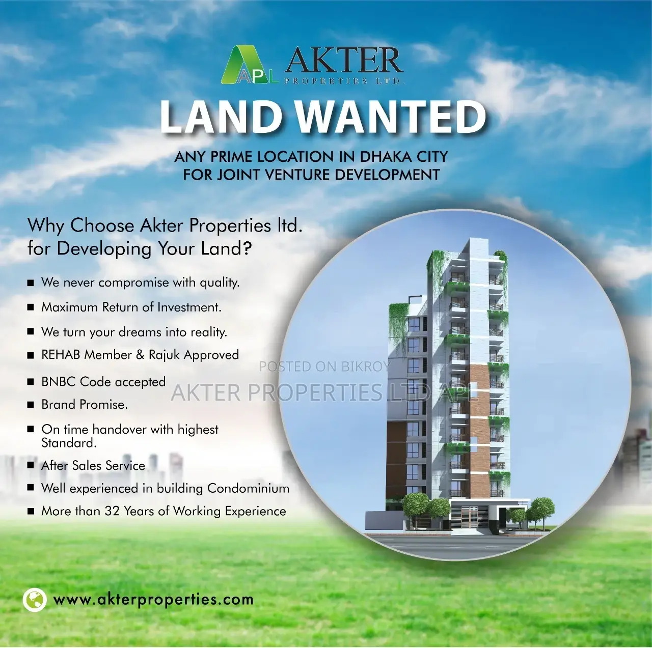 LAND WANTED for Joint Venture Development @ Dhaka City, Prime Location in Mohammadpur