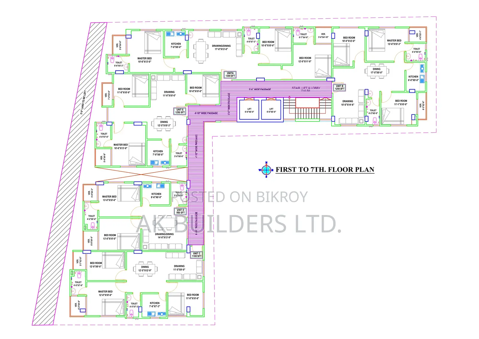 1100 sq ft flat next to Bashundhara Riverview project, adjacent to 150 ft road in Basundhara