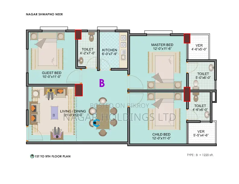 A Vibrant 1620 Sft Ready Apartment for sale near (Haji Camp) in Ashkona in Uttara