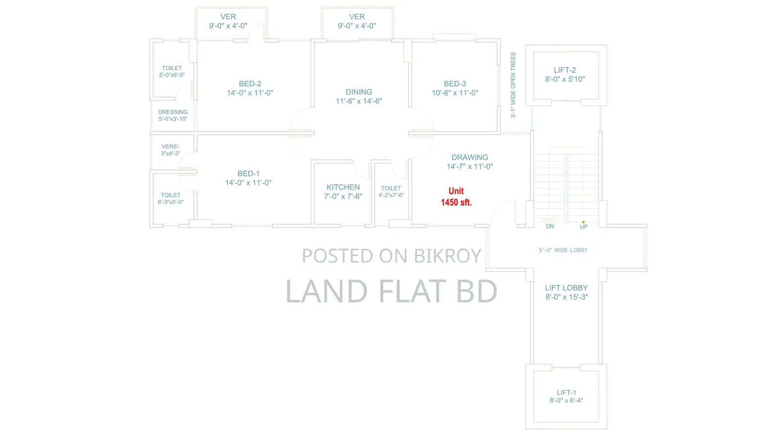 1450 SFT Flat for Sale at Ghatarchar Laboni Point in Riverview Project in Mohammadpur