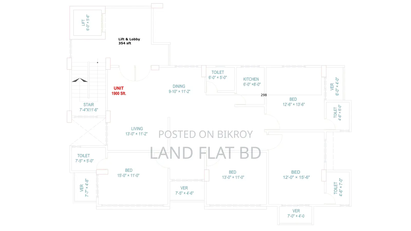 1900 SFT Flat for Sale at River View Project, Ghatarchar Laboni Point in Mohammadpur