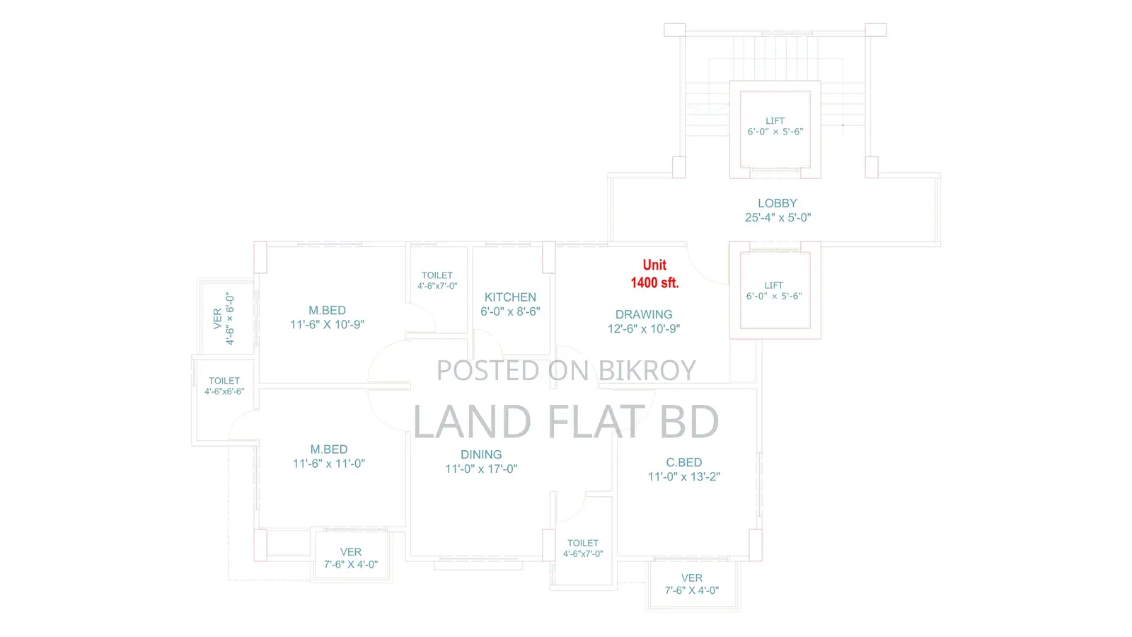 1400 SFT Flat for Sale at River View Project, Ghatarchar Laboni Point in Mohammadpur