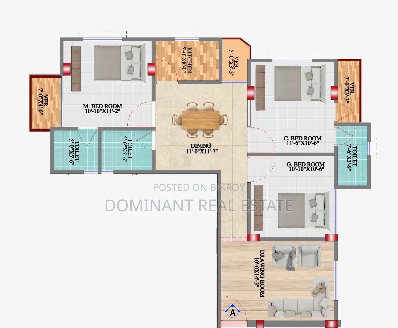 3 Bedroom Apartment in Dominant Real Estate, Rampura for sale in Rampura