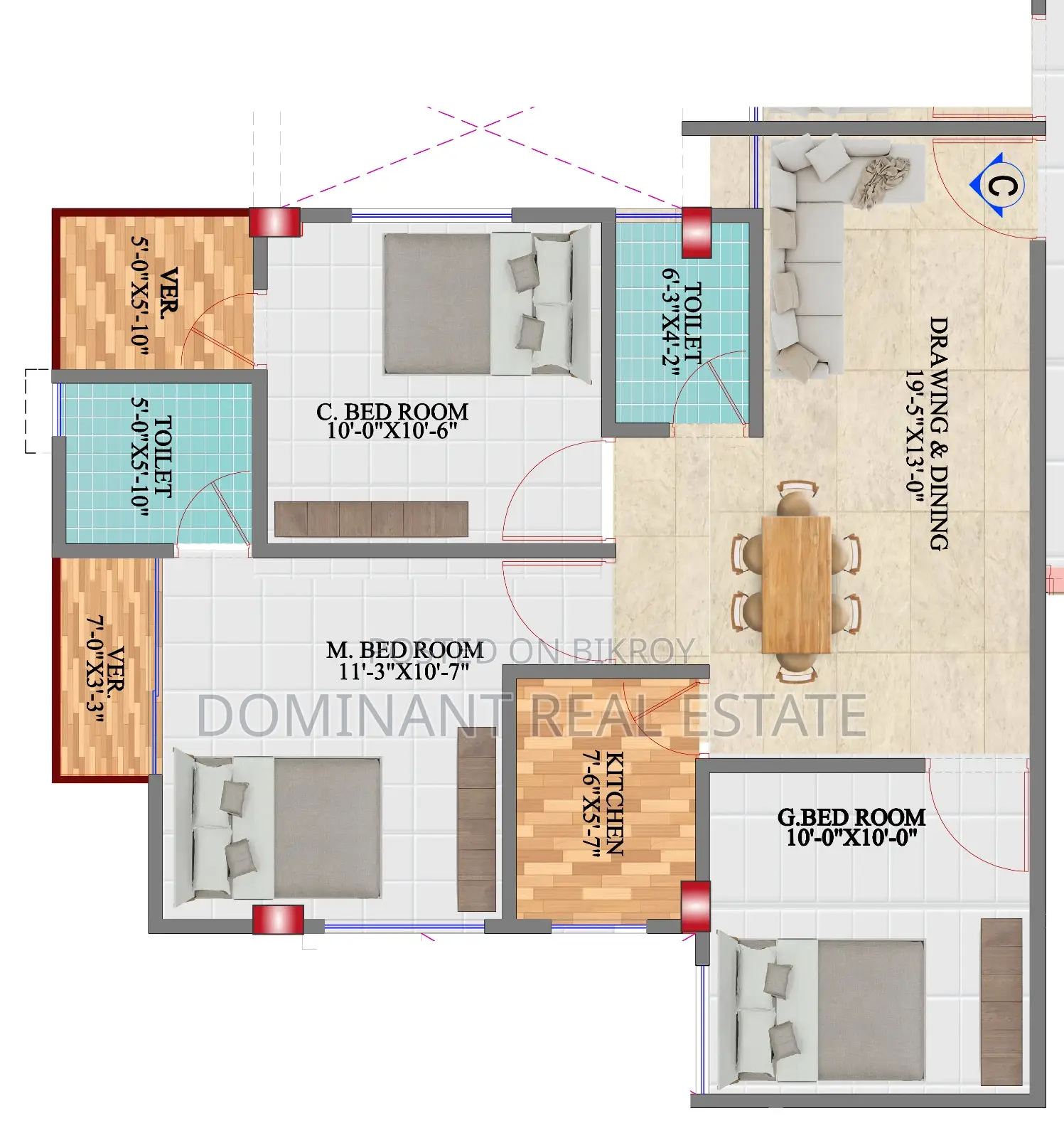 3 Bedroom Apartment in Dominant Real Estate, Rampura for sale in Rampura
