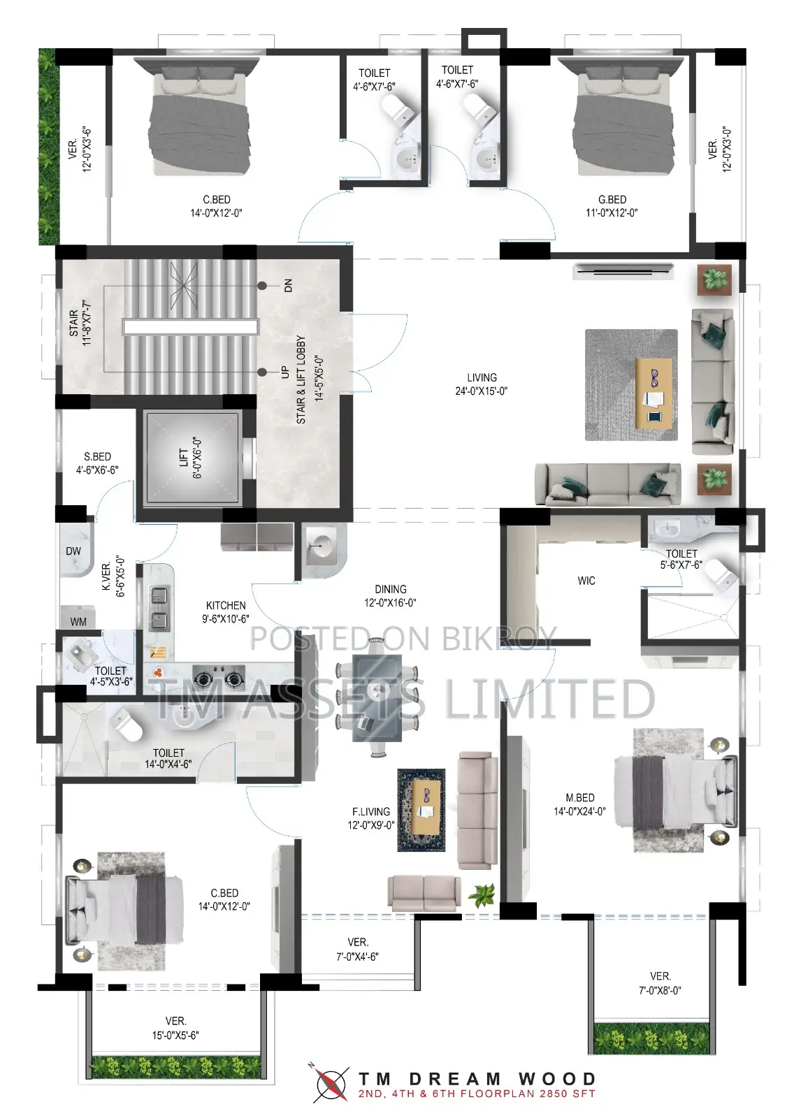 South-Facing 2850 Sq.Ft Flat Near the Lake for Sale in Jalshiri in Gulshan