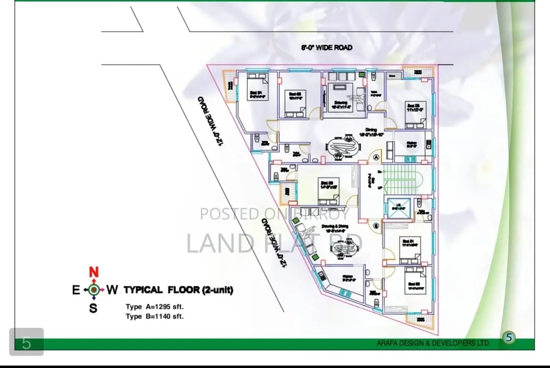 Flat for Sale @ South-West Corner Plot @ 1140 sq. ft. Dhaka Cantt in Cantonment