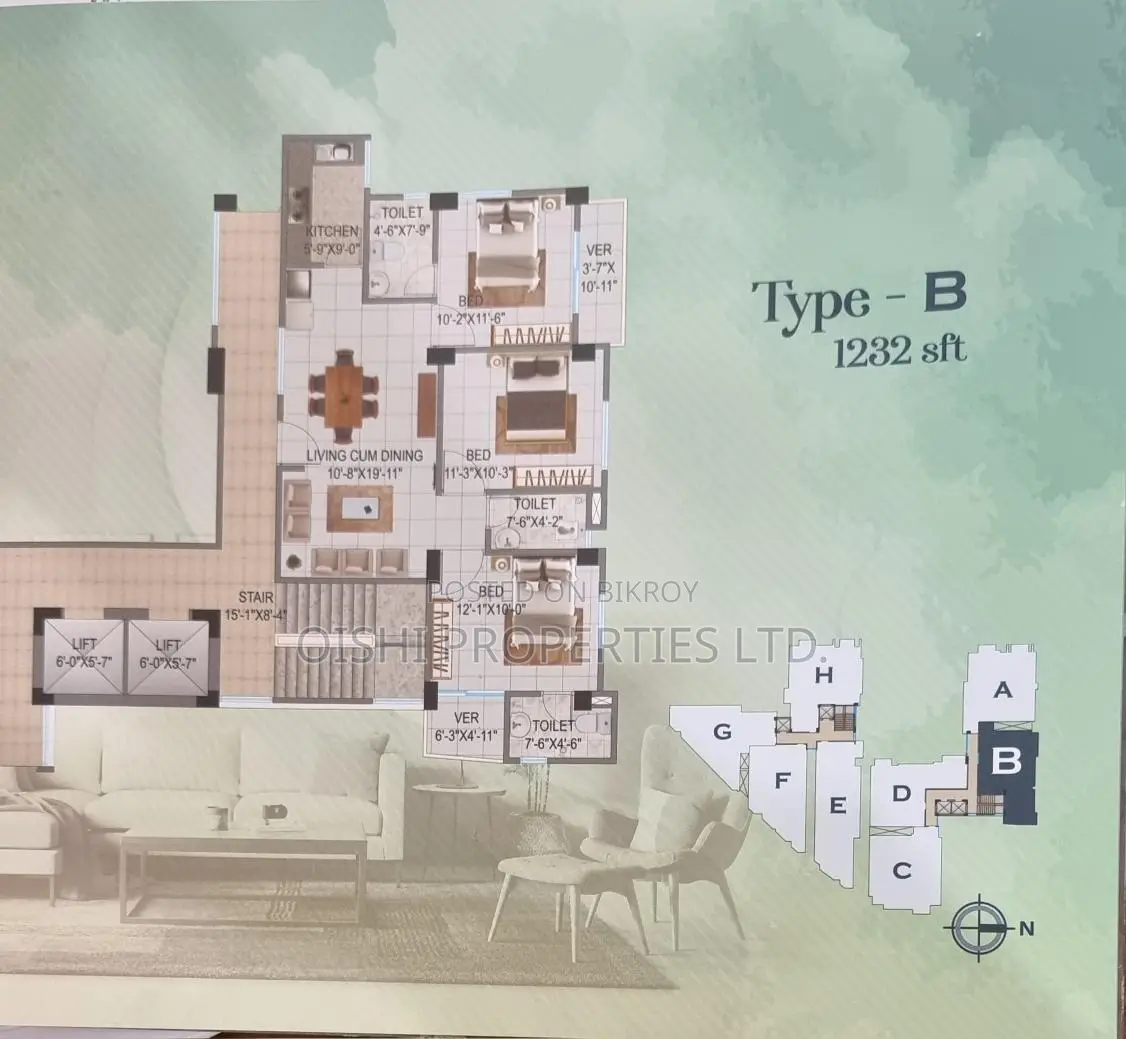 Modern flat under construction for sale in Malibag