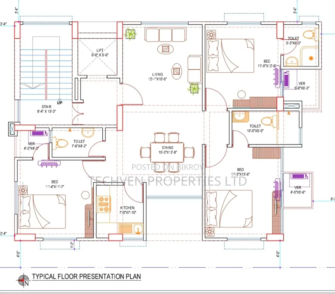 8000tk per sqft, 1620sqft Flat for Sale @ Bashundhara Block-L, Road-47 in Basundhara