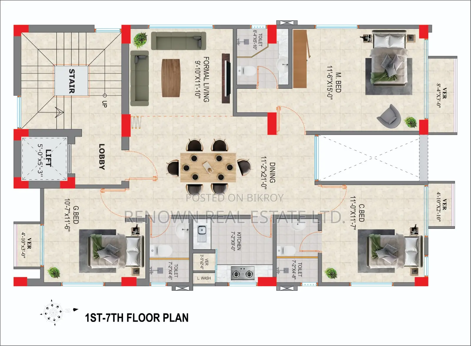3-bedroom Apartment in Renown Real Estate, Uttara for Sale in Uttara