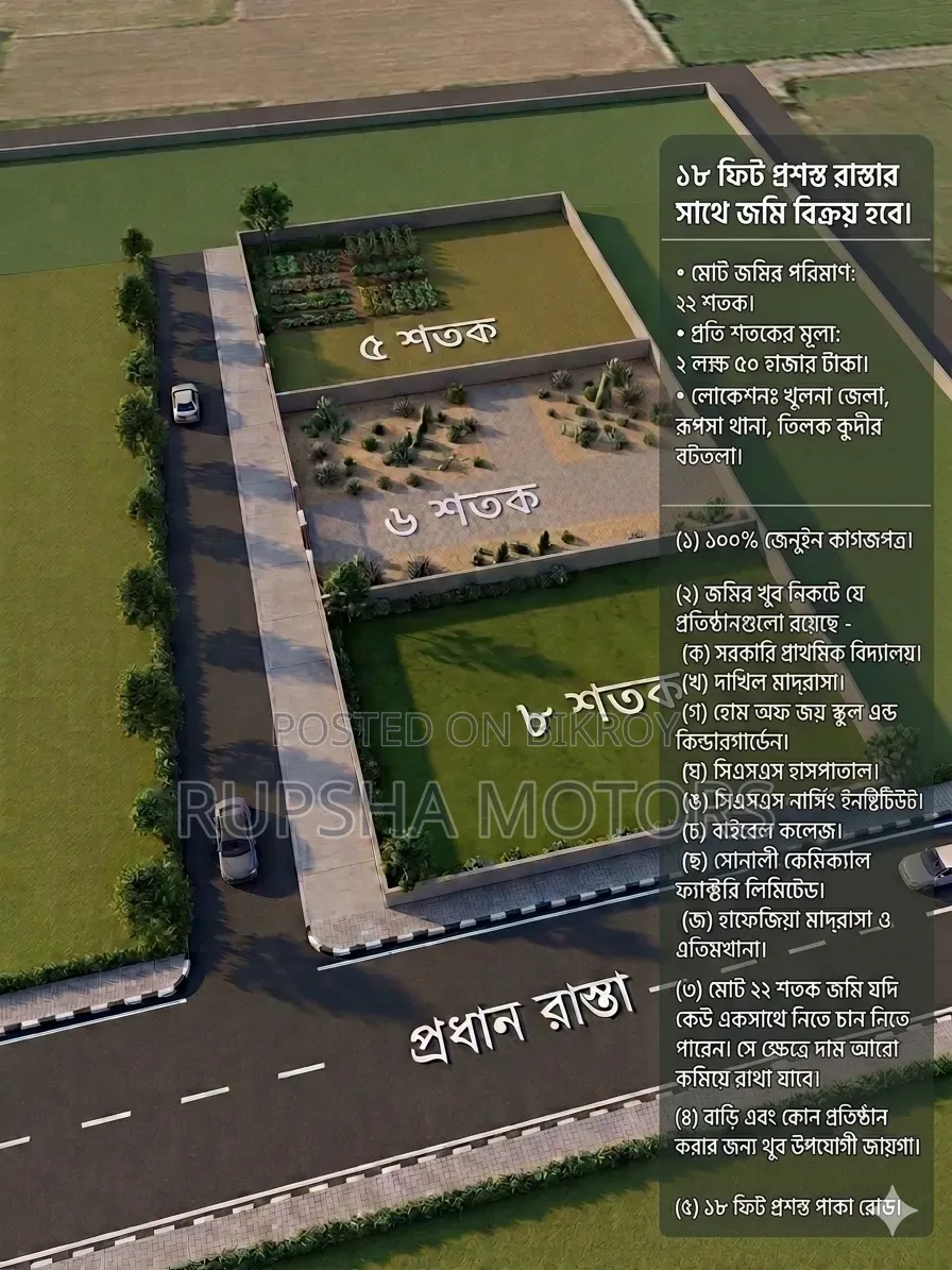 22 decimal land for sale with 25 feet wide road in Rupsha