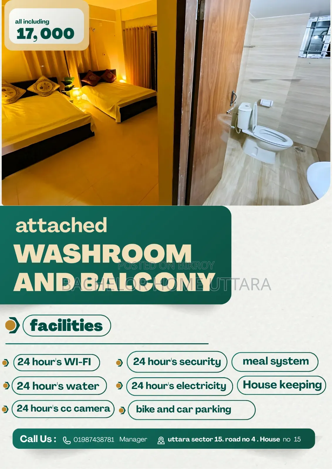Full Furnished Bachelor Room Rent in Uttara