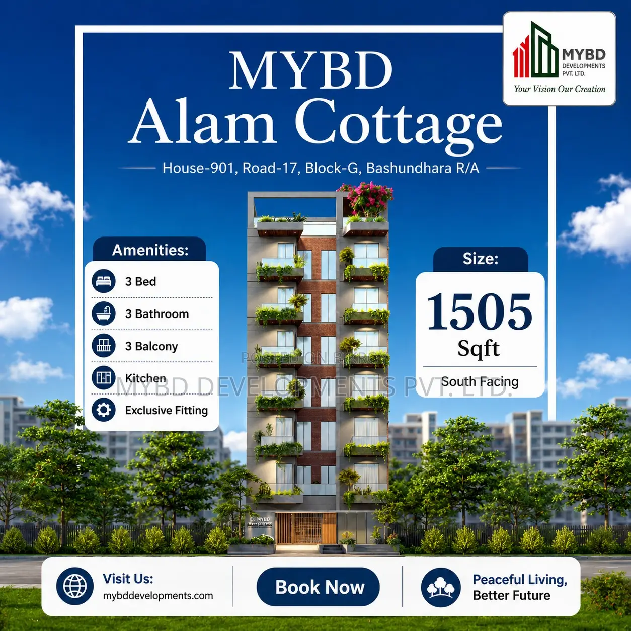 3-Bedroom Apartment in Mybd Alam Cottage, Basundhara for Sale in Basundhara