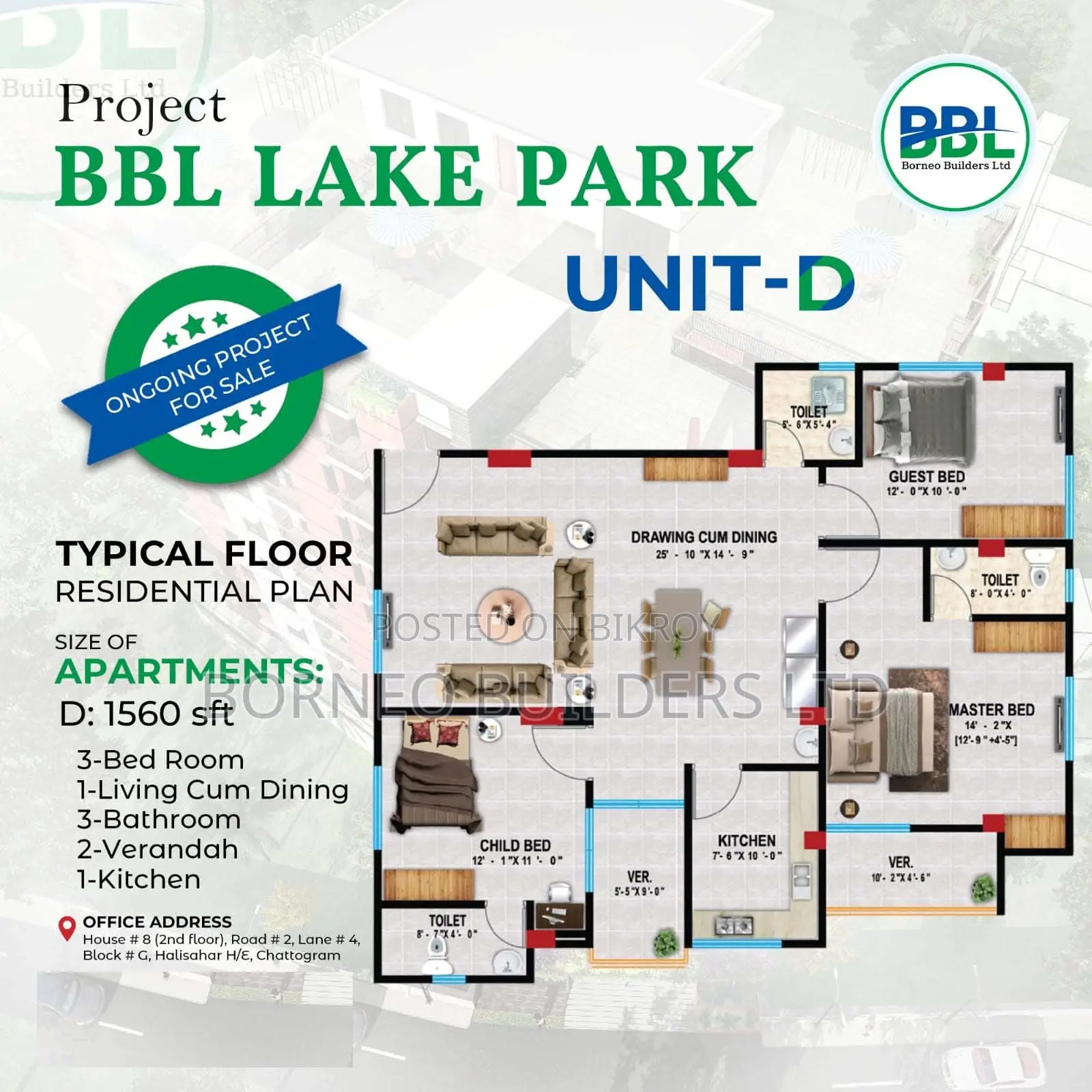 3-bedroom Apartment in Bbl Lake Park, Pahartali for sale in Pahartali