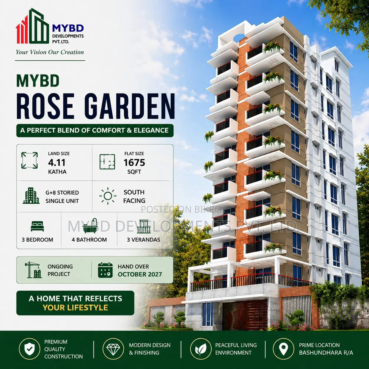 3 Bedroom Apartment in Mybd Rose Garden, Basundhara for sale in Basundhara