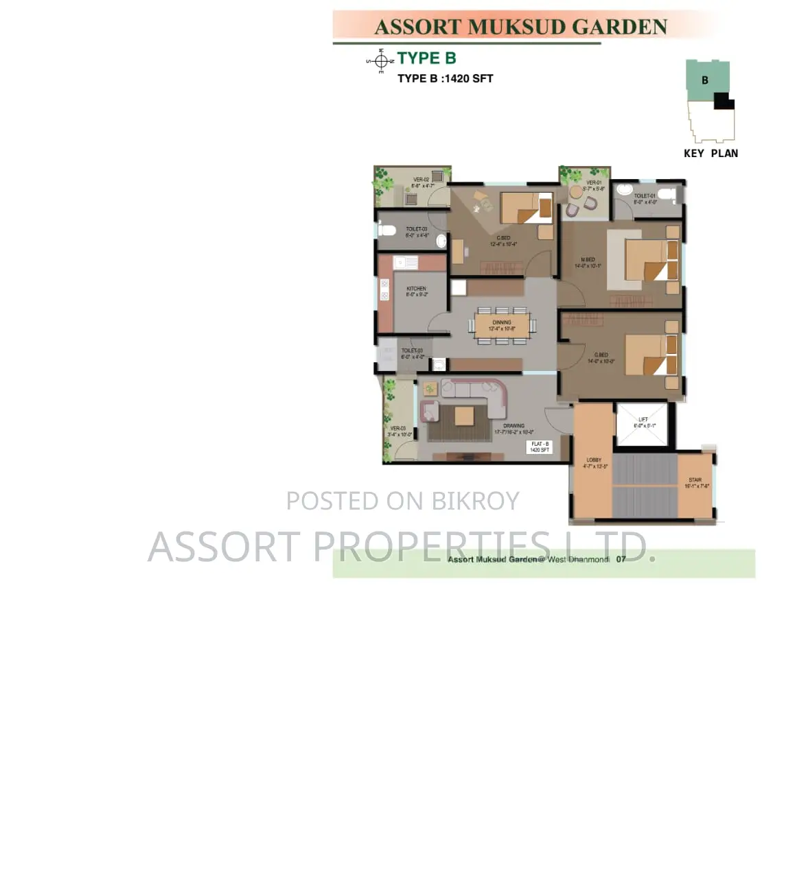 3 Bedroom Apartment in Assort Muksud Garden, Dhanmondi for sale in Dhanmondi