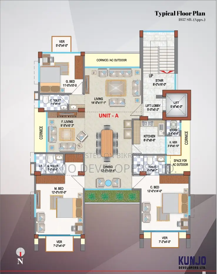 3bdrm Apartment in Ayub'S Ark By Kunjo, Basundhara for sale in Basundhara