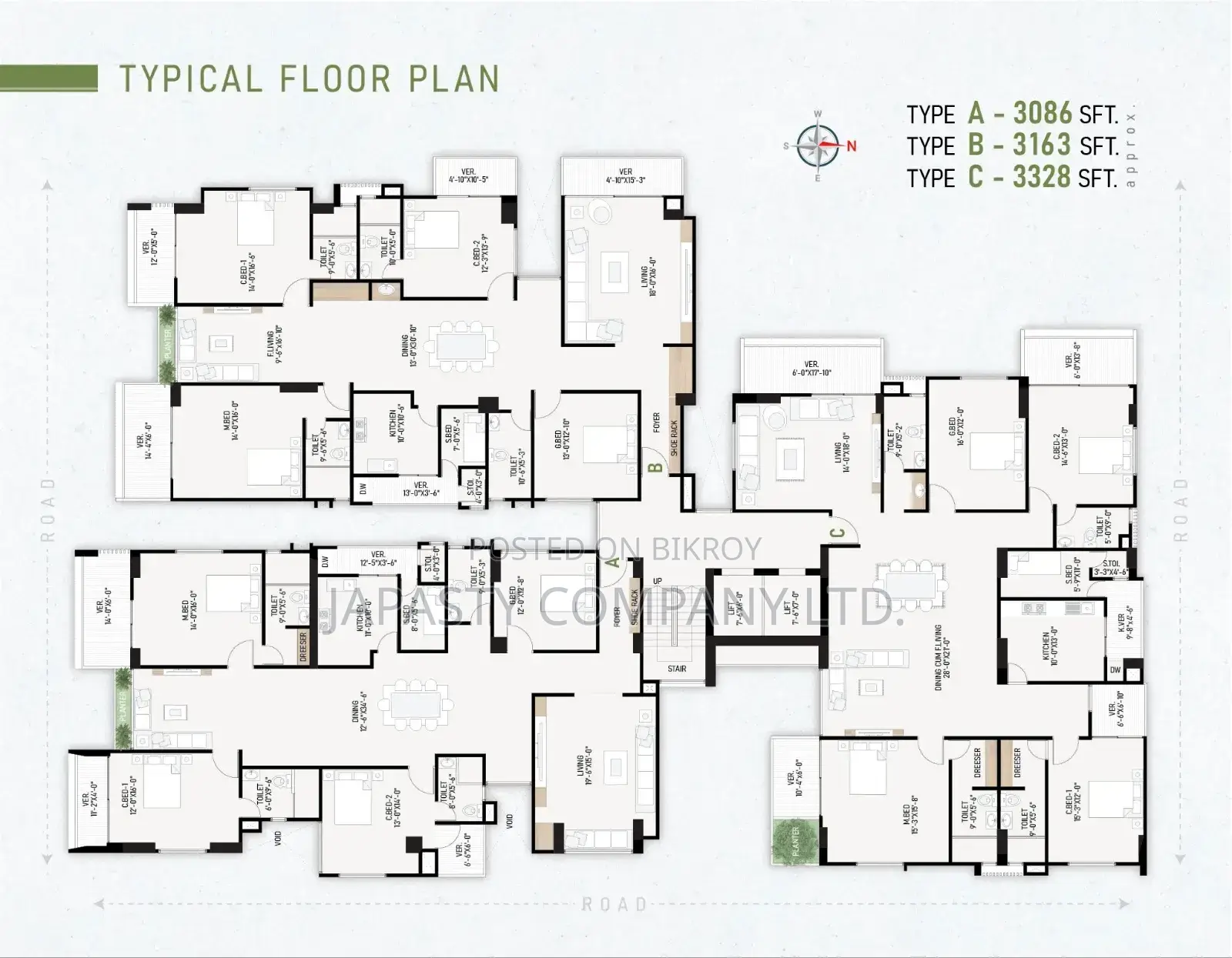4 Bedroom Apartment in Japasty Company Ltd, Basundhara for sale in Basundhara