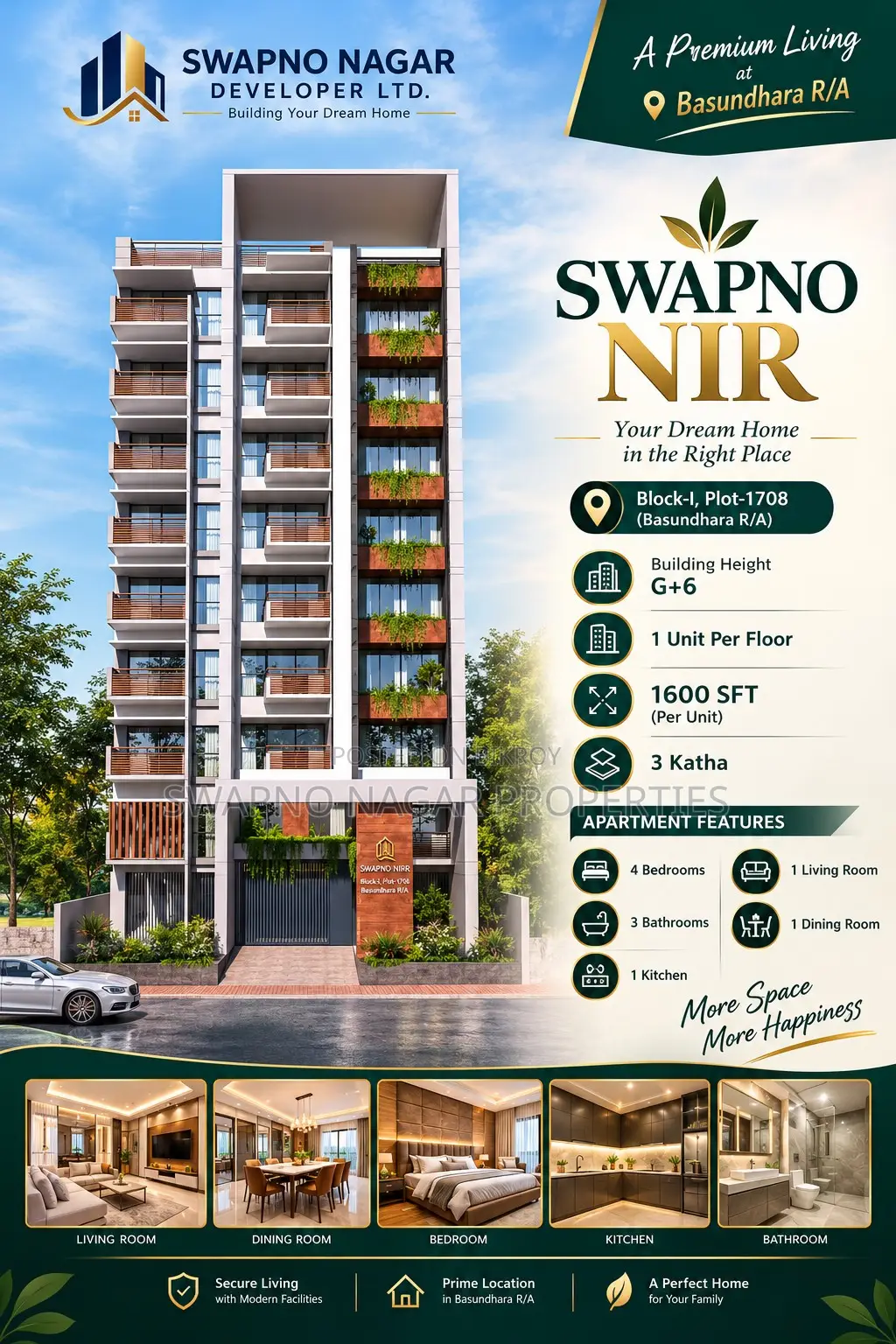 4 Bedroom Apartment in Swapno Nir-2, Basundhara for sale in Basundhara