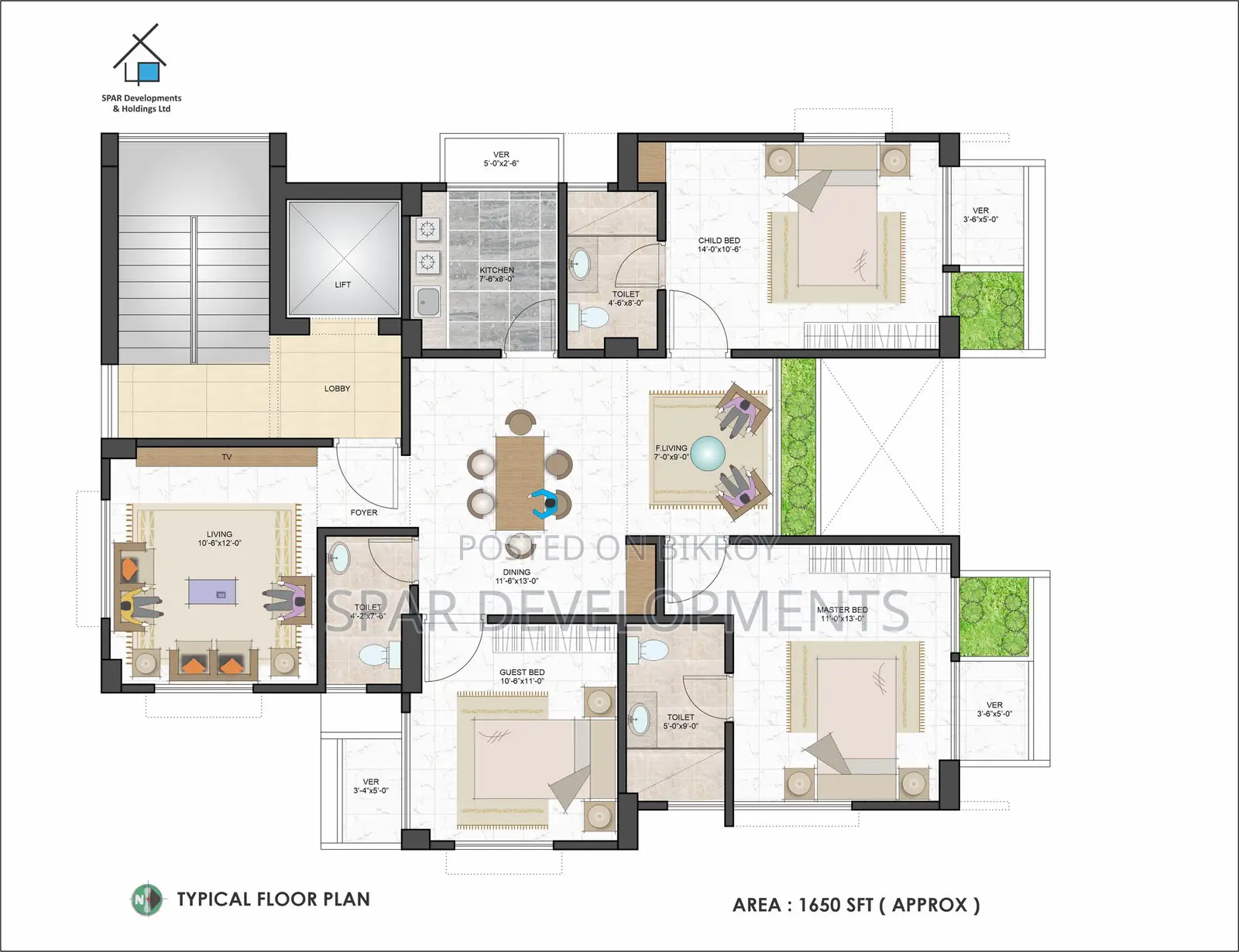 3 Bedroom Apartment in Spar Madani Heights, Bashundhara, Block I in Baridhara